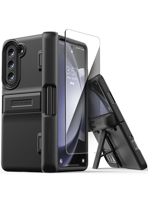 VRS Design Samsung Galaxy Z Fold 5 Case Quick Stand Modern with S-Pen Holder and Front Screen Protector