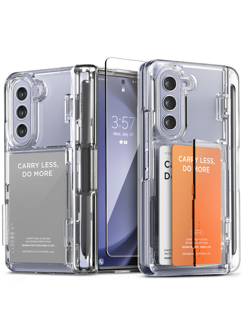 VRS Design Samsung Galaxy Z Fold 5 Case Terra Guard Modern GO Clear with S-Pen Holder and Front Screen Protector