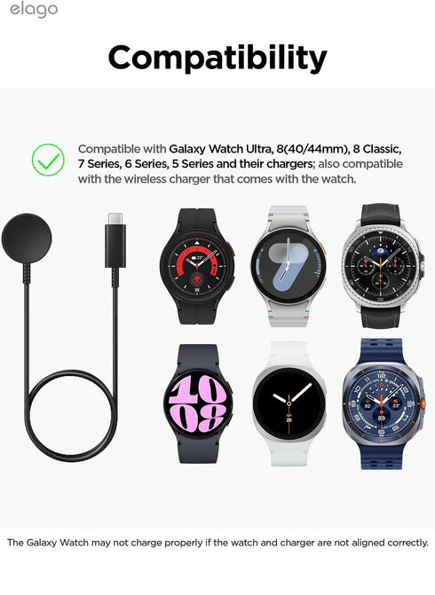 elago Samsung Galaxy Watch 8 / 8 Classic / 7 Ultra / 7 / 6 / 6 Classic / 5 / 5 Pro (40/43/44/45/47mm) Charger GW2 Stand