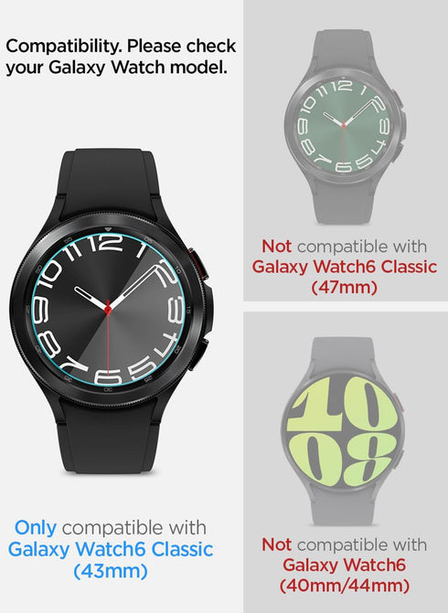 Spigen Samsung Galaxy Watch 6 Classic (43mm) Tempered Glass Screen Protector GLAStR EZ Fit