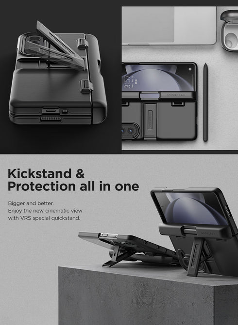 VRS Design Samsung Galaxy Z Fold 5 Case Quick Stand Modern with S-Pen Holder and Front Screen Protector