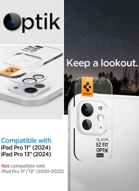 Spigen iPad Pro 13" / iPad Pro 11" M4 (2024) Camera Lens Screen Protector GLAStR Optik Metal EZ Fit