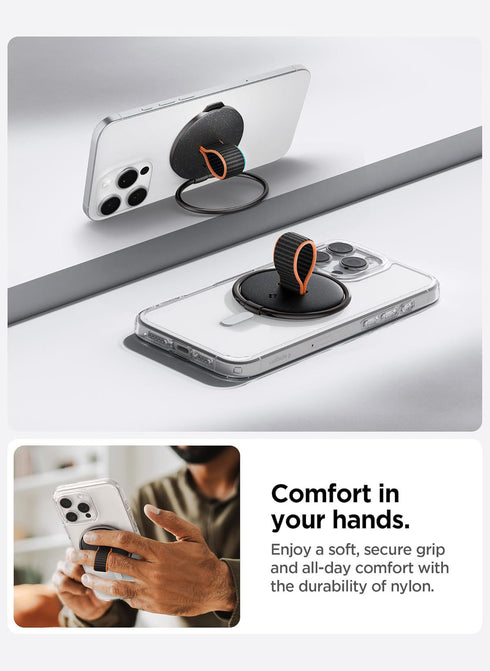 Spigen O-Mag Ring (MagFit) Magnetic Ring Holder with Kickstand and Strap