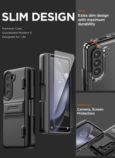 VRS Design Samsung Galaxy Z Fold 5 Case Quick Stand Modern with S-Pen Holder and Front Screen Protector