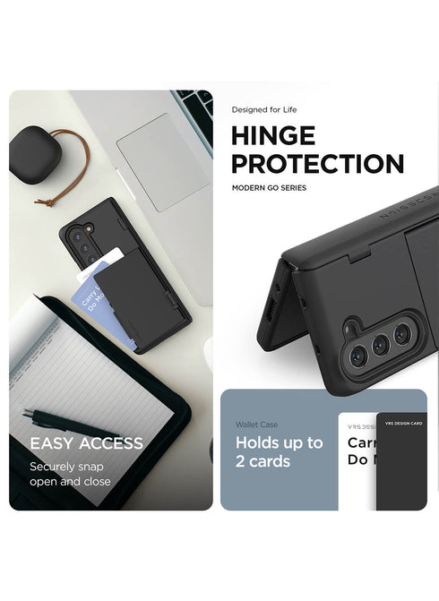 VRS Design Samsung Galaxy Z Fold 5 Case Terra Guard MODERN GO with Card Slot Storage and FRONT Screen Protector