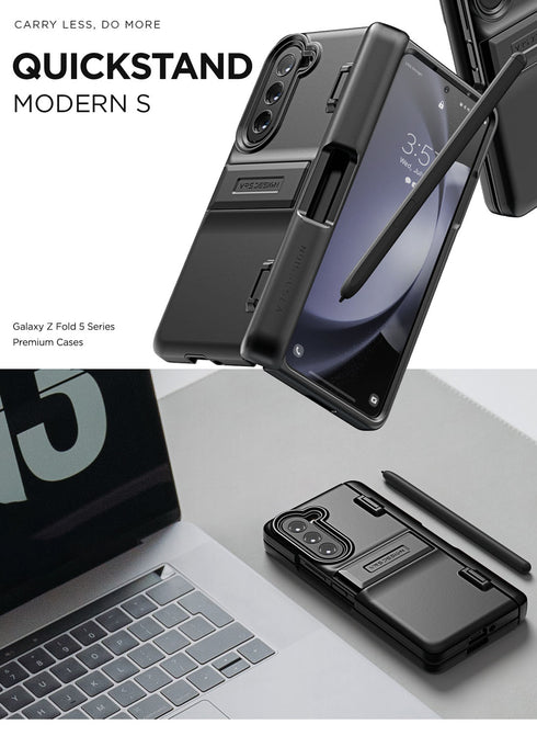 VRS Design Samsung Galaxy Z Fold 5 Case Quick Stand Modern with S-Pen Holder and Front Screen Protector