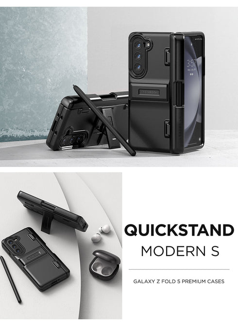 VRS Design Samsung Galaxy Z Fold 5 Case Quick Stand Modern with S-Pen Holder and Front Screen Protector
