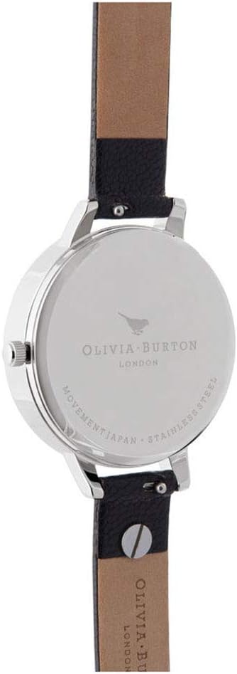 Olivia Burton Celestial, Black Dial Stainless Steel Black Leather Strap (34mm)