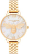 Olivia Burton Lucky Bee, White Dial Ionic Plated Gold Steel Bracelet (34mm)