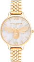 Olivia Burton Lucky Bee, White Dial Ionic Plated Gold Steel Bracelet (34mm)