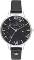 Olivia Burton Celestial, Black Dial Stainless Steel Black Leather Strap (34mm)