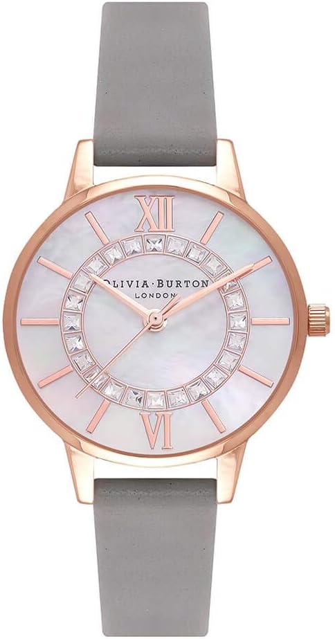 Olivia Burton Sparkle Wonderland, MOP White Dial Steel Grey Leather Strap