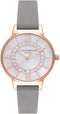Olivia Burton Sparkle Wonderland, MOP White Dial Steel Grey Leather Strap