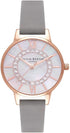 Olivia Burton Sparkle Wonderland, MOP White Dial Steel Grey Leather Strap