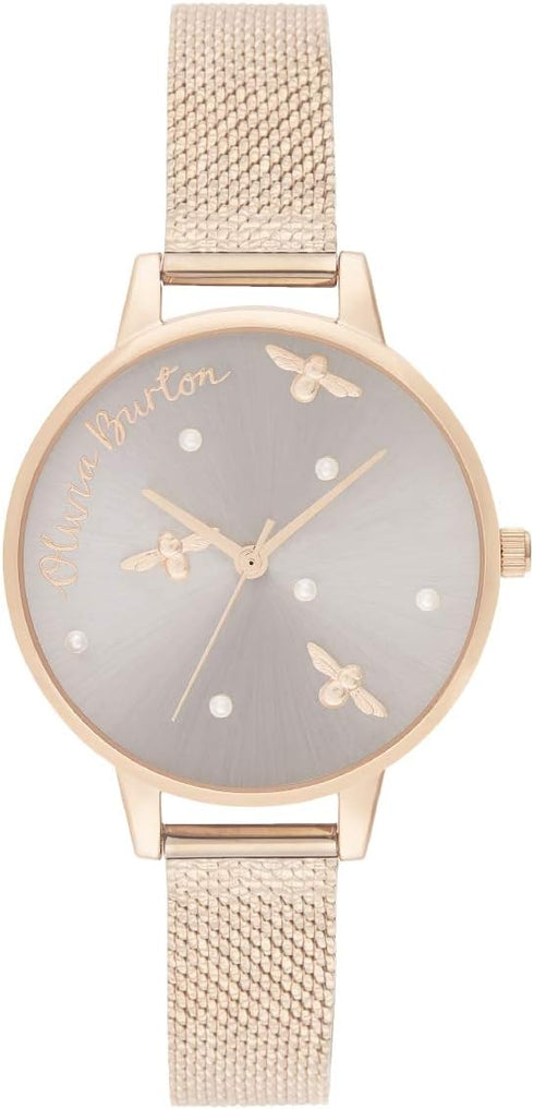 Olivia Burton Pearly Queen, Silver Dial Ionic Plated Steel Bracelet (34mm)