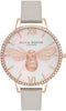 Olivia Burton Lucky Bee, White Dial Grey Leather Strap (34mm)