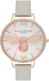 Olivia Burton Lucky Bee, White Dial Grey Leather Strap (34mm)