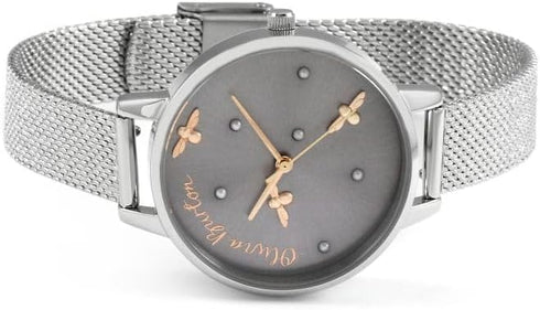 Olivia Burton Pearly Queen, Silver Dial Ionic Plated Steel Bracelet (34mm)