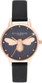 Olivia Burton Rainbow Luck Bee, Black Dial Black Vegan Material Strap (30)