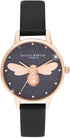 Olivia Burton Rainbow Luck Bee, Black Dial Black Vegan Material Strap (30)