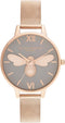 Olivia Burton Lucky Bee, Grey Dial Ionic Plated Steel Bracelet