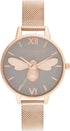 Olivia Burton Lucky Bee, Grey Dial Ionic Plated Steel Bracelet