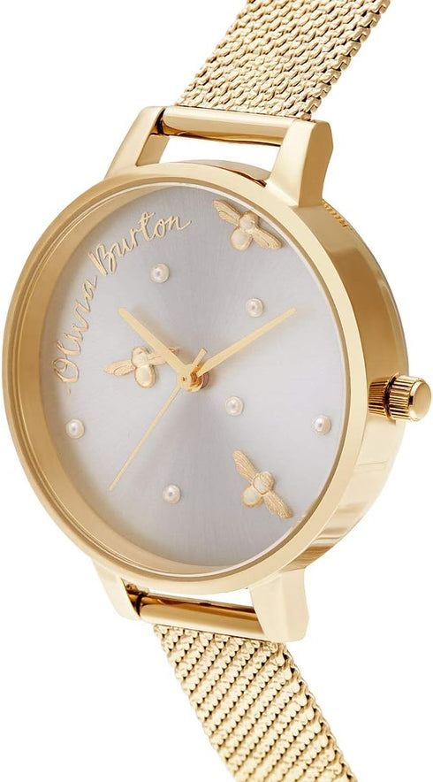 Olivia Burton Pearly Queen, Silver Dial Ionic Plated Steel Bracelet (34mm)