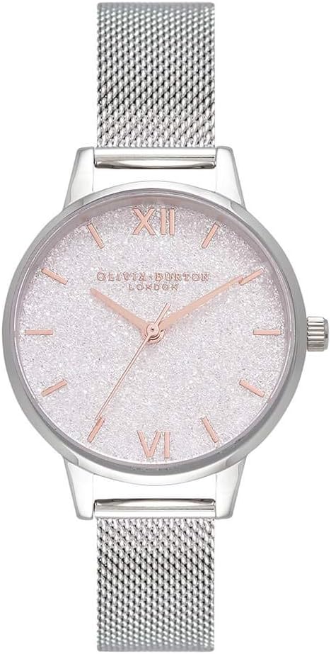 Olivia Burton Midi Silver Glitter, White Dial Stainless Steel Bracelet (30mm)