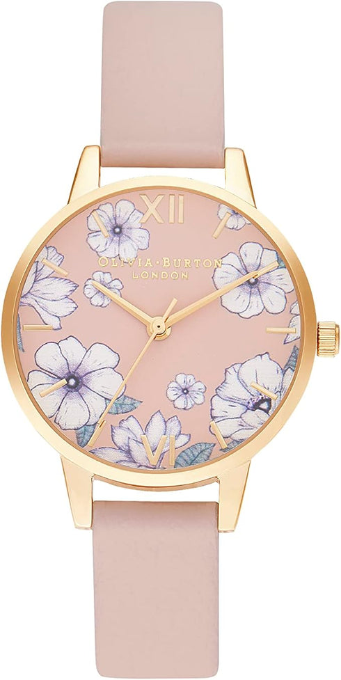 Olivia Burton Groovy Blooms Candy, Pink Dial Vegan Material Strap (30mm)