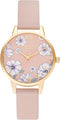 Olivia Burton Groovy Blooms Candy, Pink Dial Vegan Material Strap (30mm)