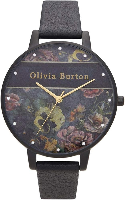 Olivia Burton Varsity, Black Dial Black Leather Strap (38mm)