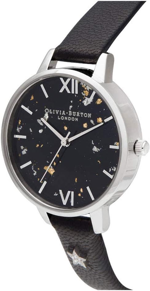 Olivia Burton Celestial, Black Dial Stainless Steel Black Leather Strap (34mm)
