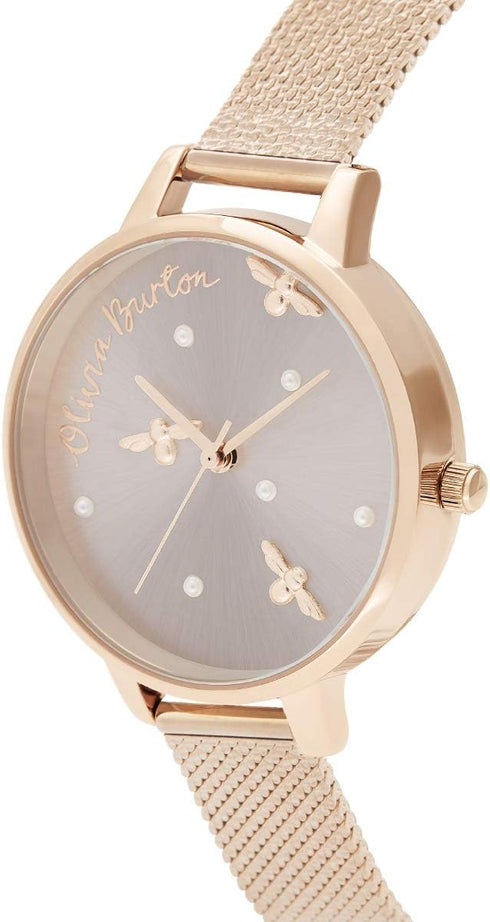 Olivia Burton Pearly Queen, Silver Dial Ionic Plated Steel Bracelet (34mm)