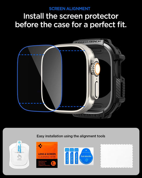 Spigen Apple Watch ULTRA (49mm) Case with Tempered Glass Screen Protector Rugged Armor