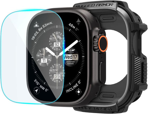 Spigen Apple Watch ULTRA (49mm) Case with Tempered Glass Screen Protector Rugged Armor