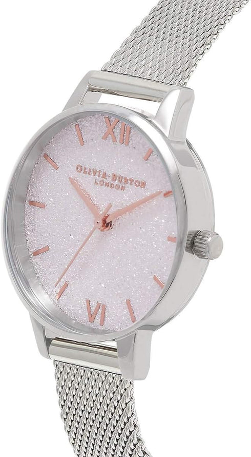 Olivia Burton Midi Silver Glitter, White Dial Stainless Steel Bracelet (30mm)