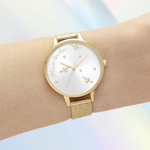 Olivia Burton Pearly Queen, Silver Dial Ionic Plated Steel Bracelet (34mm)