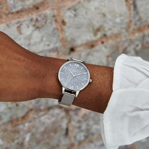 Olivia Burton Midi Silver, Glitter Dial Stainless Steel Bracelet (34mm)