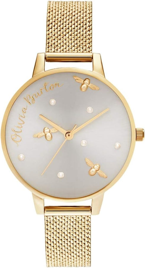 Olivia Burton Pearly Queen, Silver Dial Ionic Plated Steel Bracelet (34mm)