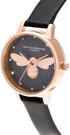 Olivia Burton Rainbow Luck Bee, Black Dial Black Vegan Material Strap (30)