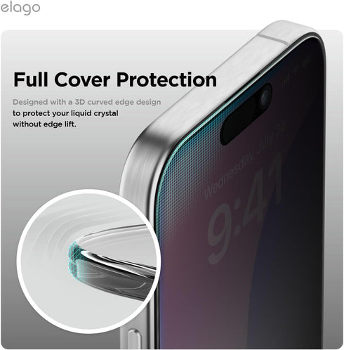 elago iPhone 16 Tempered Glass Screen Protector PRIVACY