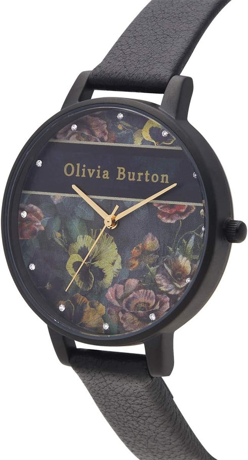 Olivia Burton Varsity, Black Dial Black Leather Strap (38mm)