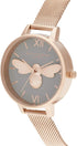 Olivia Burton Lucky Bee, Grey Dial Ionic Plated Steel Bracelet