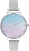 Olivia Burton The Sea Shimmer, Blue Dial Silver Glitter Leather Strap (34mm)