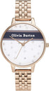 Olivia Burton Varsity, White Dial Ionic Plated Rose Gold Steel Bracelet (30mm)