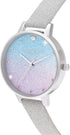 Olivia Burton The Sea Shimmer, Blue Dial Silver Glitter Leather Strap (34mm)