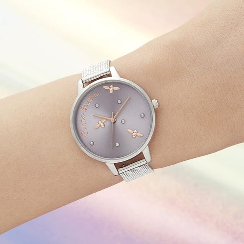 Olivia Burton Pearly Queen, Silver Dial Ionic Plated Steel Bracelet (34mm)