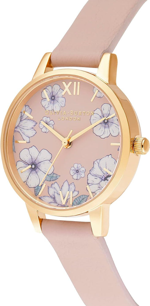 Olivia Burton Groovy Blooms Candy, Pink Dial Vegan Material Strap (30mm)