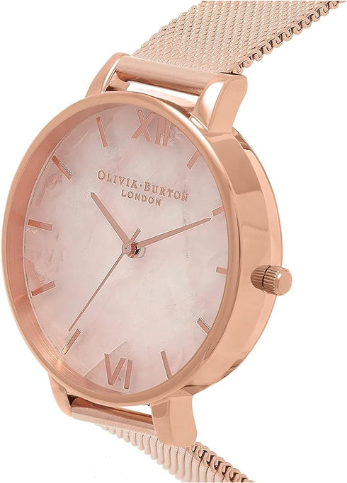 Olivia Burton Semi Precious, Pink Dial Ionic Plated Steel Bracelet (34mm)