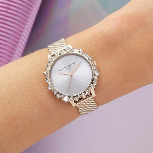 Olivia Burton Bubble, Pink Dial Ionic Plated Steel Bracelet (30mm)